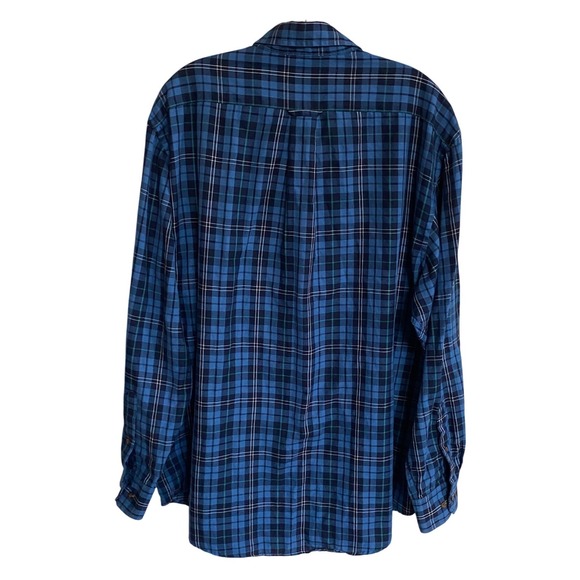 IZOD Men's Plaid Button Down Long Sleeve Shirt Blue Navy White Green -‎ XL EUC - Picture 2 of 10